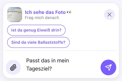 Foto eines Joghurt-Etiketts an einer Nachricht im Chat mit Mira