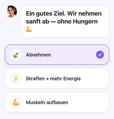 Miras Fragebogen: Ziel „Abnehmen“ gewählt