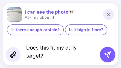 A photo of a yogurt label attached to a message in the chat with Mira