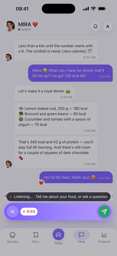 Chat with Mira: recording a voice message