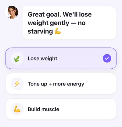 Mira’s questionnaire with the “Lose weight” goal selected