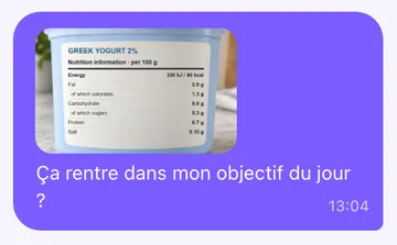 Message avec photo : « Ça rentre dans mon objectif du jour ? »