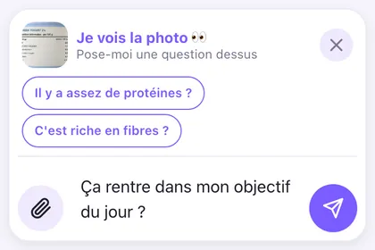 Photo d’une étiquette de yaourt jointe à un message dans le chat avec Mira