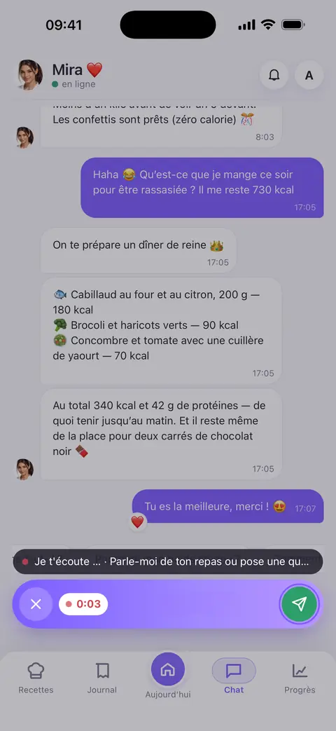 Chat avec Mira&nbsp;: enregistrement d’un message vocal