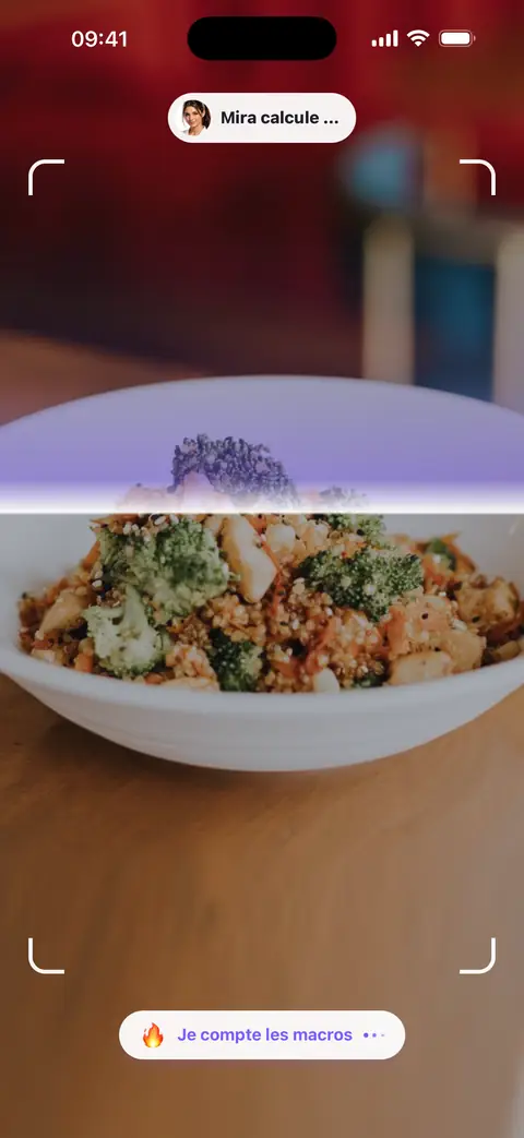 Mira reconnaît le plat&nbsp;; un faisceau de balayage passe sur l’assiette